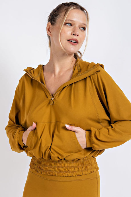 Gold Spice Plus Size Butter Quarter Zip Hoodie With Kangaroo