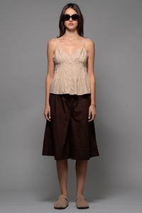 Khaki Romantic Lace Trim Woven Tank Top