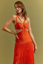 Orange Bandage Fringe Dress With Cutout