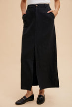 Black Cotton Linen Split Seam Maxi Skirt