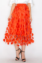 Orange High Waist A Line 3d Polka Dot Midi Skirt