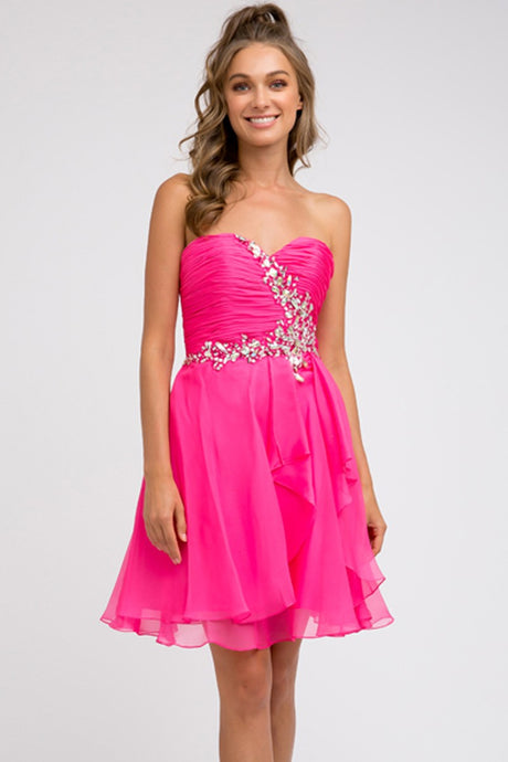 Fuchsia Embellished Chiffon Homecoming Dress