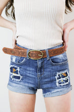 Camel Floral Stitch Oval Buckle Belt