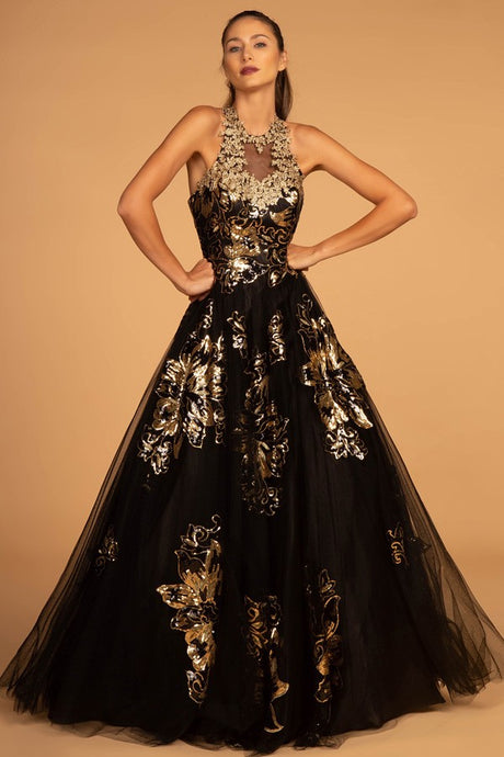 Black/Gold Rome Jersey Mermaid Long Dress