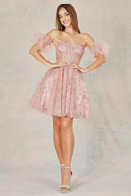 Rose Gold Embroidered Corset Tulle Short Dress