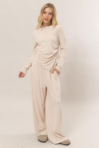 Cream Set-Off-Shoulder Top And Pants Set