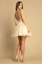 Champagne Short A-Line Dress With Floral Applique And Bow
