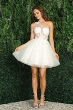White Short A-Line Dress With Floral Applique And Bow
