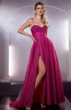 Fuchsia Lace Up Corset Glitter Ball Gown