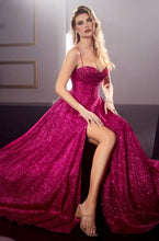 Fuchsia Lace Up Corset Glitter Ball Gown