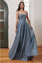 Smoky Blue Lace Up Corset Glitter Ball Gown