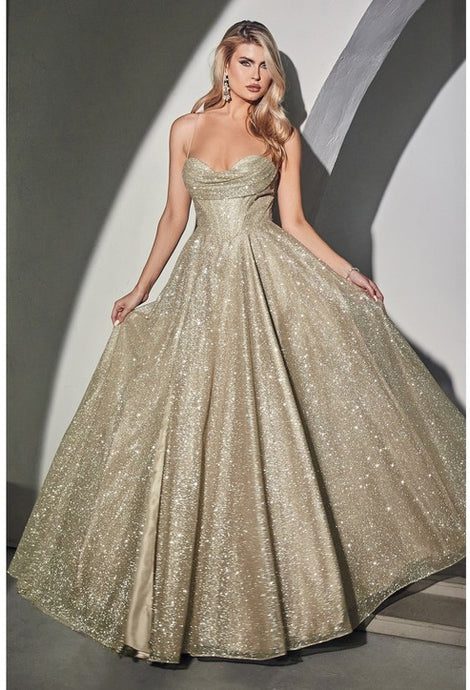 Champagne Gold Lace Up Corset Glitter Ball Gown
