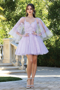 Lavender Tulle Embroidered Short Princess Dress