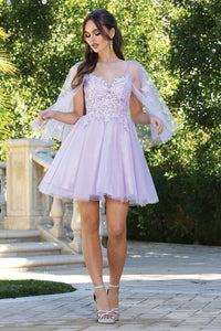 Lavender Tulle Embroidered Short Princess Dress