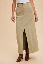 Dusty Olive Cotton Linen Split Seam Maxi Skirt