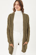 Olive Oil Chenille Cable Knit Oversized Open Front Cardigan