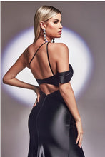 Black Fitted Asymmetrical Satin Gown