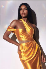 Yellow Fitted Asymmetrical Satin Gown
