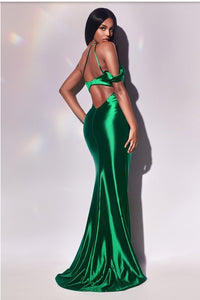 Emerald Fitted Asymmetrical Satin Gown