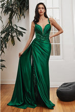 Emerald Soft Satin Fitted Gown With Sash