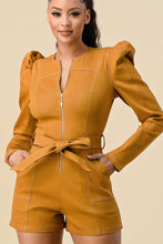 Mustard Belted Puff Sleeve Romper