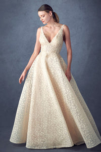 Champagn Lace and Beaded Embroidery Wedding Dress