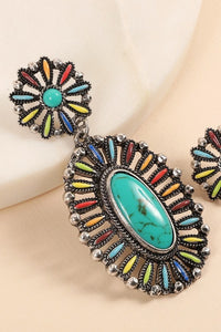 Western Design Oval Natural Stones Earrings