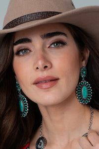 Western Design Oval Natural Stones Earrings