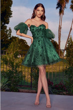 Emerald Floral Strapless Short Dress