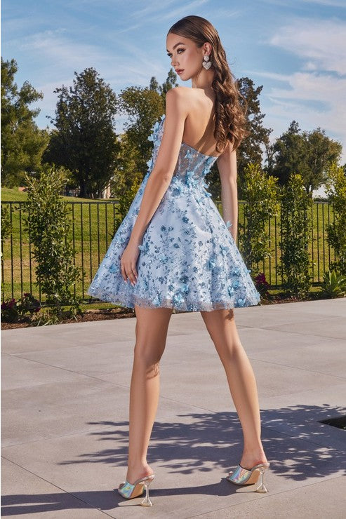 Paris Blue Floral Strapless Short Dress – Aquarius Brand