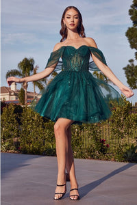 Emerald Off The Shoulder Embellished Aline Short Dress