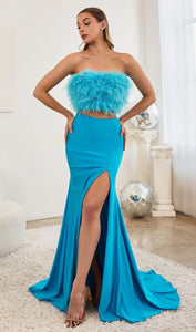 Ocean Blue Two Piece Feather Dress