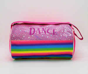 Fuschia Duffel W/Dance Print & Rainbow