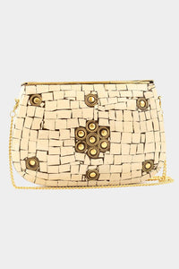 Cream Flower Patterned Clutch