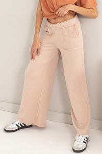 Tan High Rise Wide Leg Drawstring Pants
