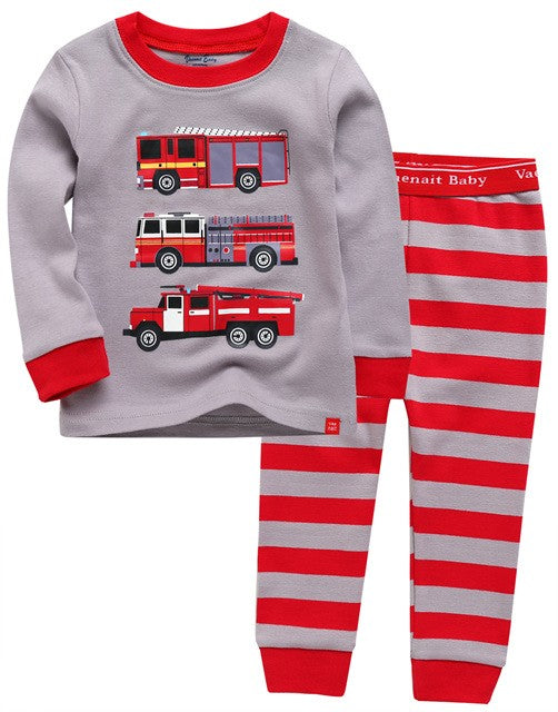 Grey Fire Engine Long Sleeve Pajama Set