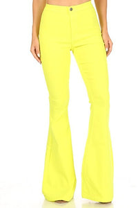 Neon Yellow High Waist Super Stretch Disco Bell Bottom Pants