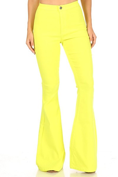 Neon Yellow High Waist Super Stretch Disco Bell Bottom Pants