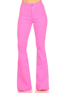 Neon Pink High Waist Super Stretch Disco Bell Bottom Pants