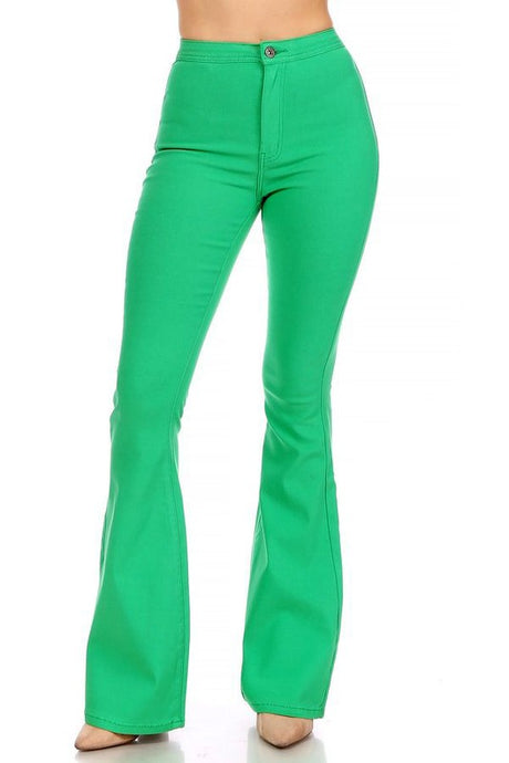 Green-Kelly High Waist Super Stretch Disco Bell Bottom Pants