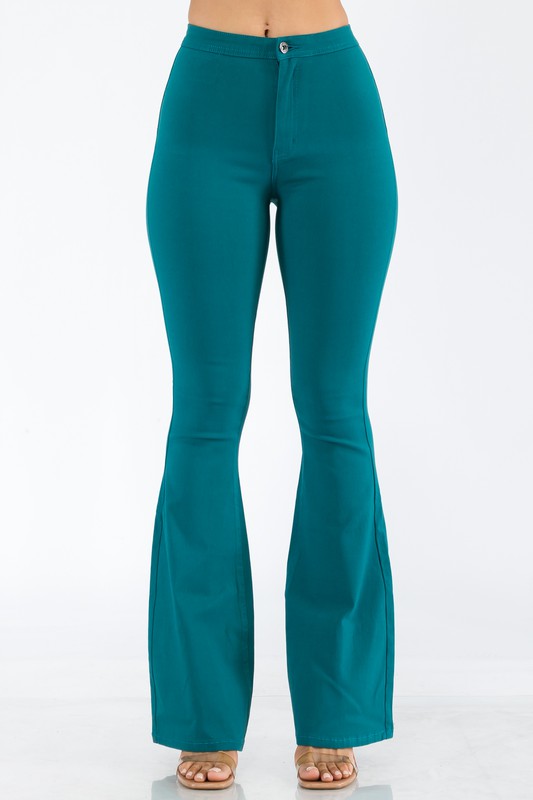 Teal High Waist Super Stretch Disco Bell Bottom Pants