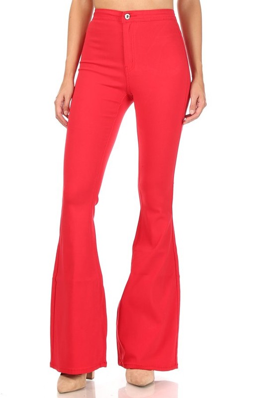 YYDGH Women Flare Pants High Waist Stretchy Bell Bottom Wide Leg Pants  Solid Color Causal Ruffle Pants Red M - Walmart.com