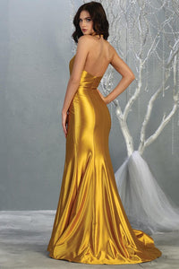 Metallic Gold Satin Metallic V-Neck Long Dress