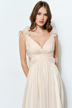 Champagne Organza Shoulder Strap Cutout Lace-up Maxi Dress