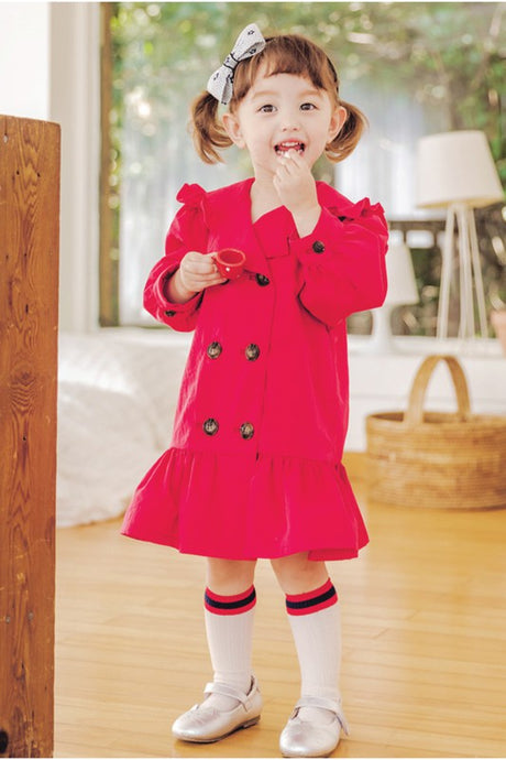 Red Loose Mid-Length Trench Coat