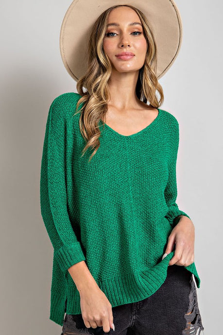 Kelly Green Crew Neck Knit Sweater