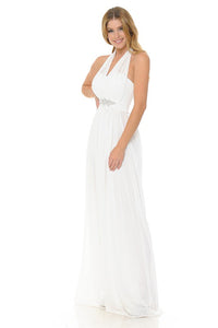 Ivory Halter Ruched Embellished Kakao Long Formal Dress