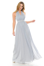 Silver Halter Ruched Embellished Kakao Long Formal Dress