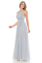 Silver Halter Ruched Embellished Kakao Long Formal Dress