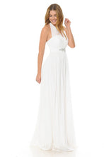 Ivory Halter Ruched Embellished Kakao Long Formal Dress